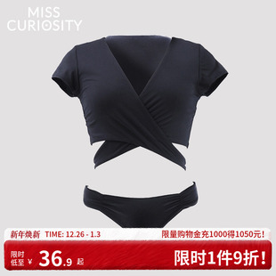 套装 好奇蜜斯性感系带泳衣套装 度假休闲黑色内衣裤 泳装 女夏 分体式