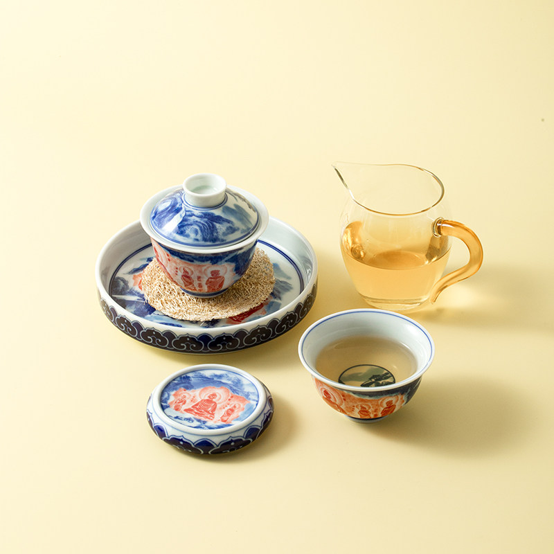 云水禅心一人饮釉下彩功夫茶具小套组青花釉里红高档一人用新中式