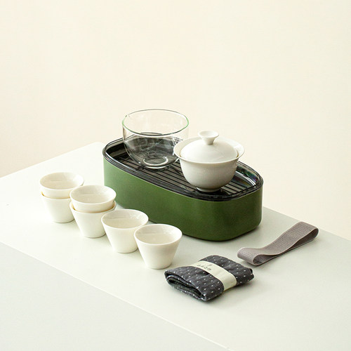 便携式户外旅行茶具露营车载功夫茶具羊脂玉瓷泡茶套装收纳盒高档