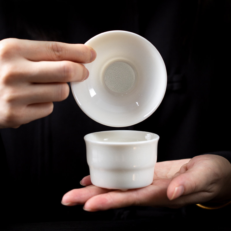羊脂玉过滤全瓷一体千孔茶漏德化白瓷功夫茶具配件茶滤茶水分离器图片