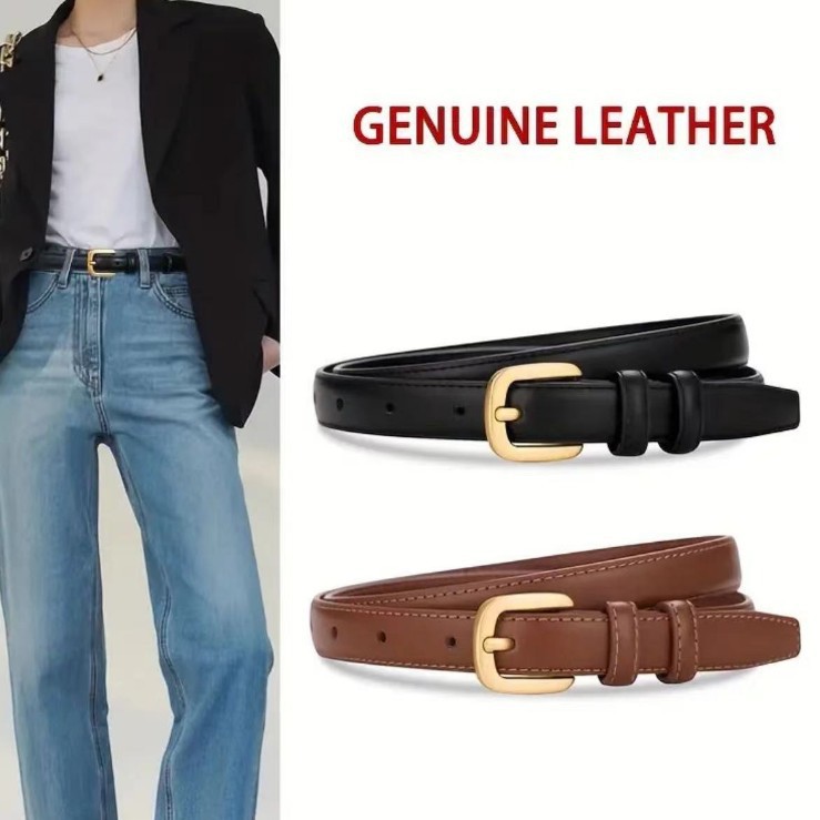 欧美简约女时尚潮流黑棕色百搭平滑扣皮革牛仔裤带女士学生腰带