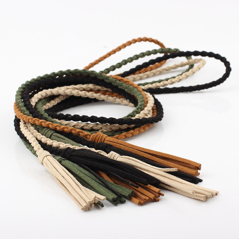 夏季超细编织翻毛皮军绿杏裸色汉服国风马面裙衬衣装流苏腰带链绳