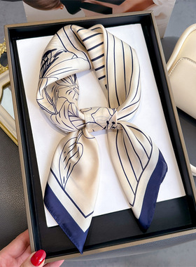 新款百合印花70方巾仿真丝春夏防晒围巾百搭装饰领巾女士头巾丝巾