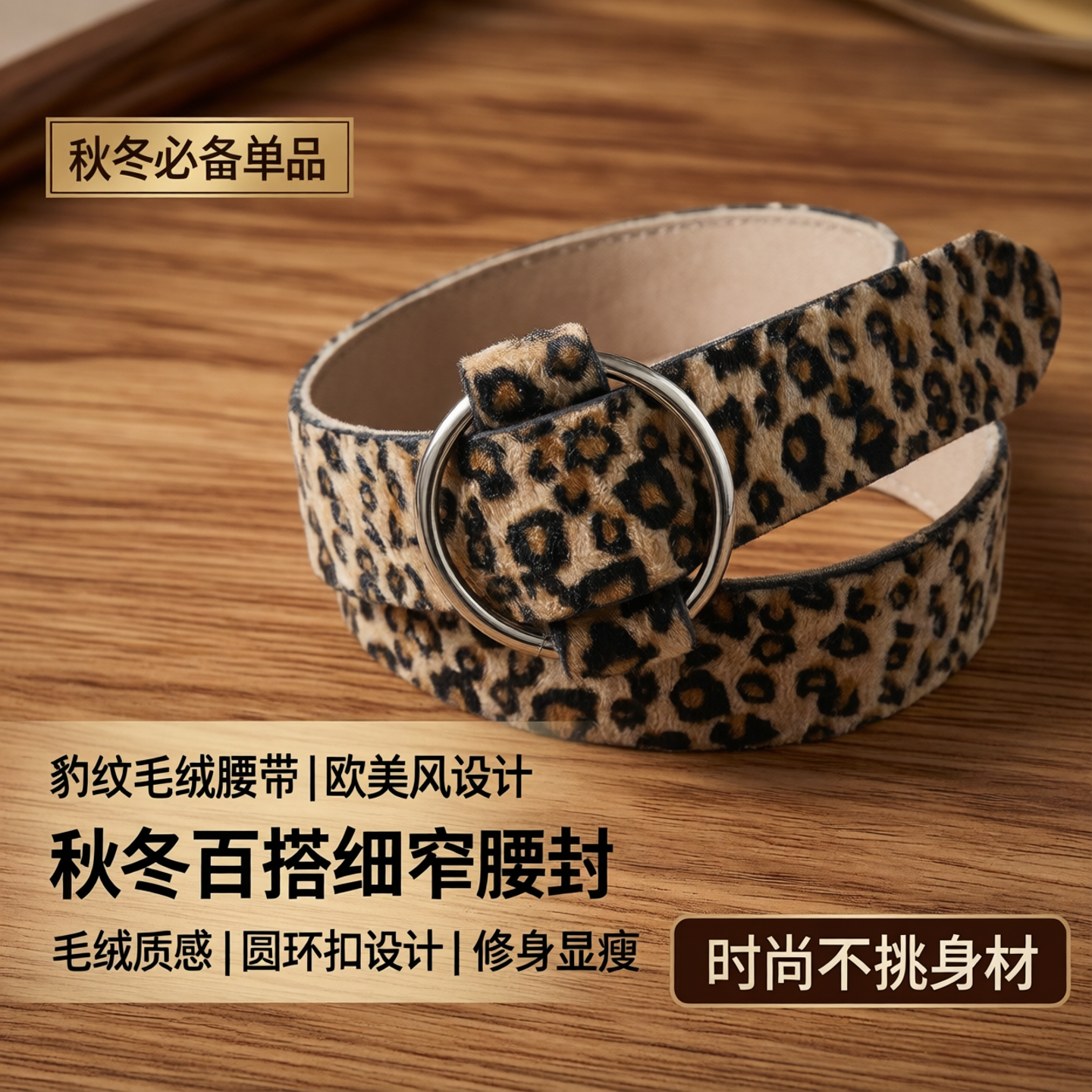 秋冬欧美豹蛇斑马毛条纹女士平滑圆扣毛大风衣羽绒服细窄腰封皮带