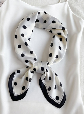 气质波点丝巾女士春夏季装饰领巾方巾70cm仿真丝围巾韩版百搭新款