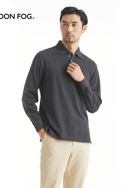 伦敦雾男士春秋商务休闲通勤长袖T恤衫净色全棉百搭舒适Polo衫男