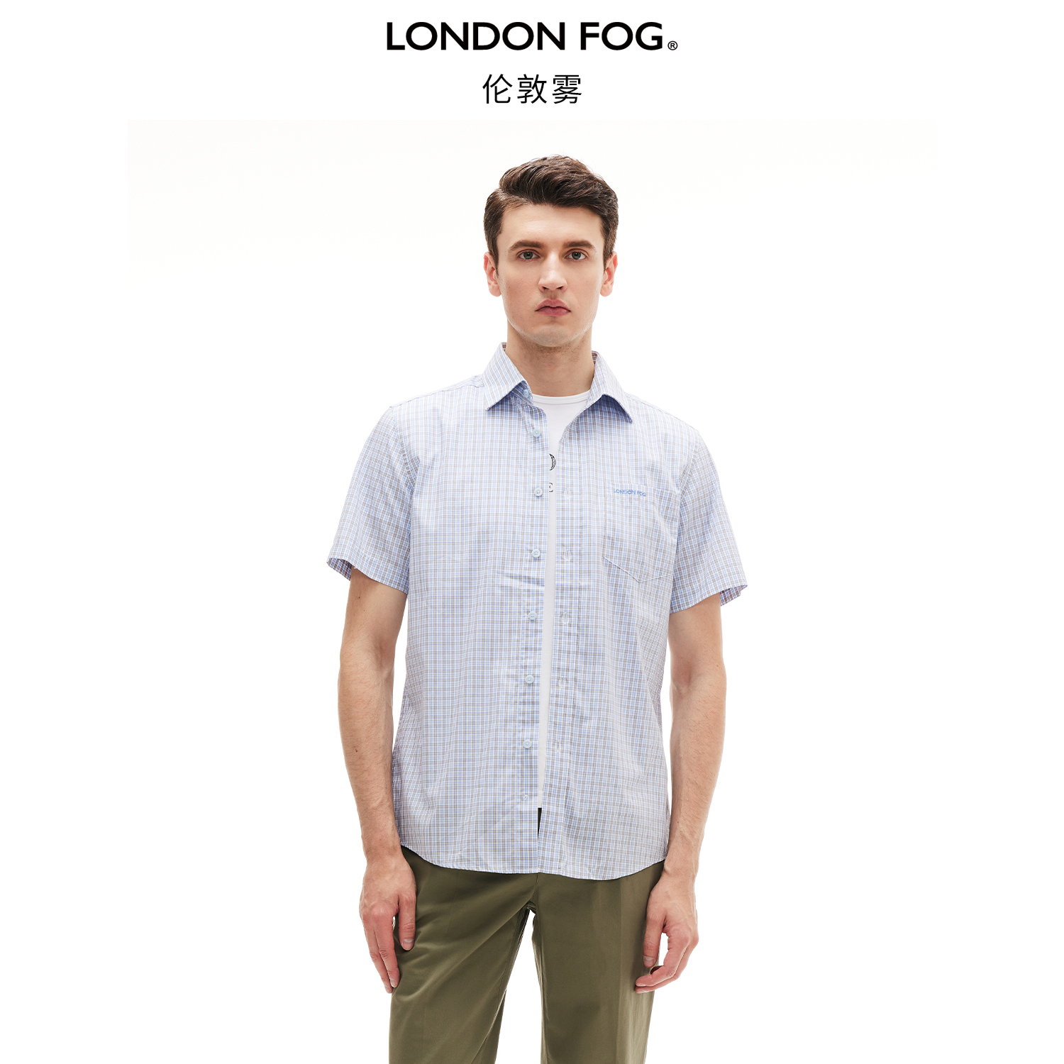 秋季短袖衬衫伦敦雾翻领商务休闲