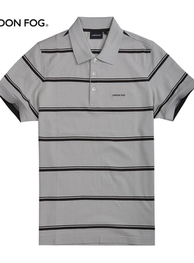 LondonFog伦敦雾夏季纯棉短袖Polo衫男灰色休闲条纹半袖t恤上衣男