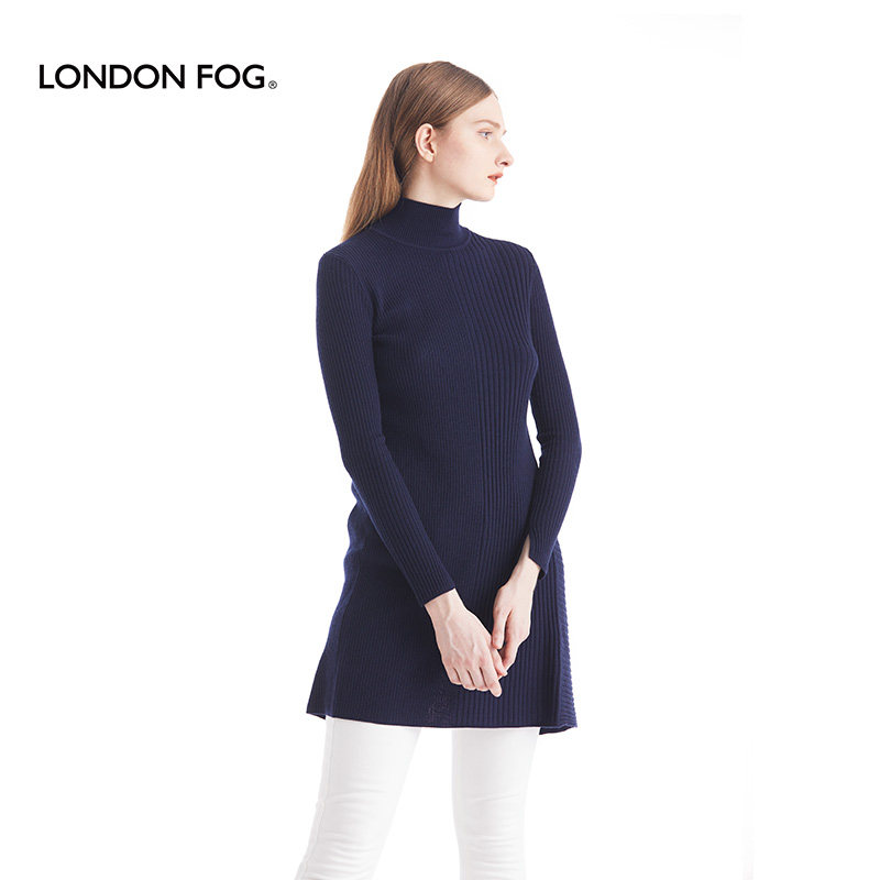 伦敦雾宽松慵懒风后开叉半高领遮屁股藏青色长款毛衣女士秋季外套,女装/女士精品,毛衣,淘宝优惠券,粉丝福利购,淘宝优惠卷