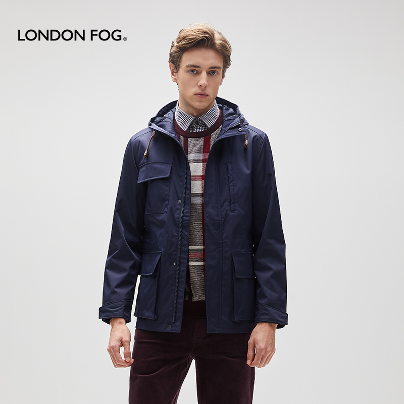 伦敦雾连帽四袋内抽绳短款外套男