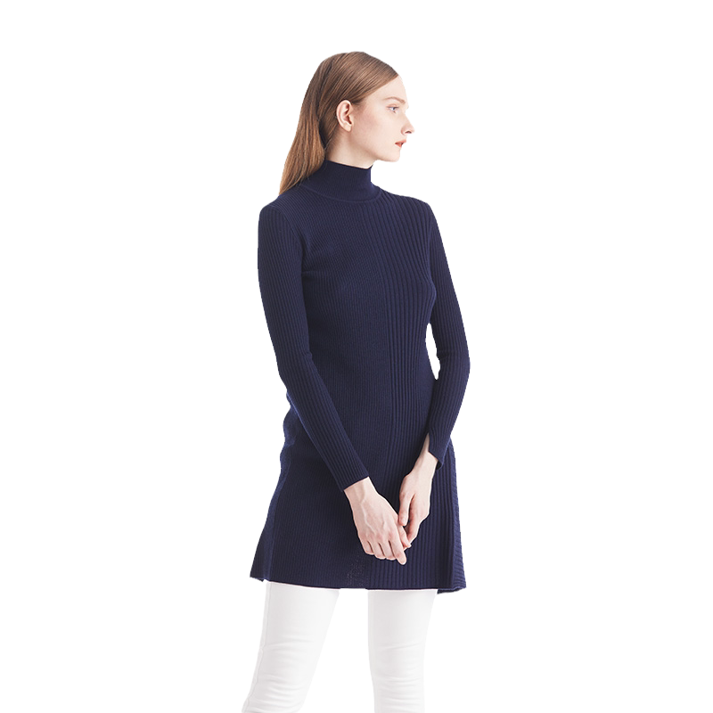 伦敦雾半高领长款后开叉毛衣外套