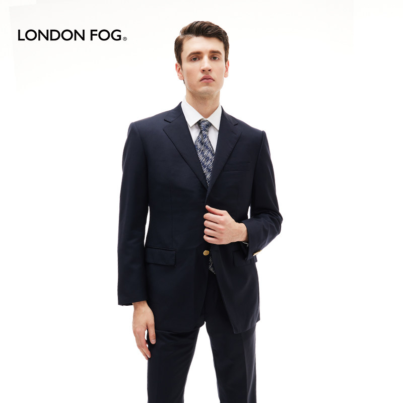 伦敦雾春夏新品休闲西装两粒扣金色扣净色后中开叉西装套装外套男