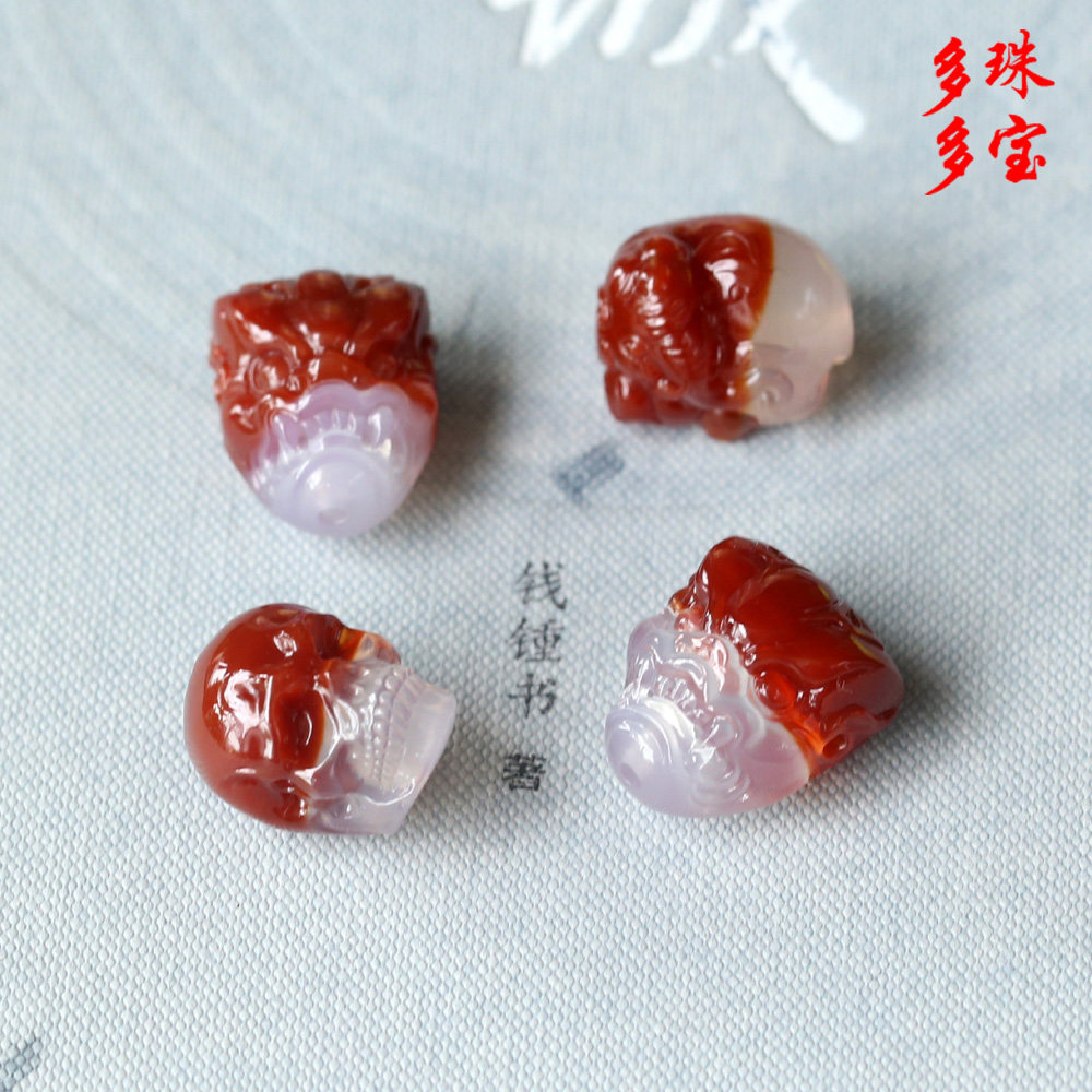 原矿保山南红三通貔貅象神尸陀林主纯手工雕刻一物一图背云顶珠散