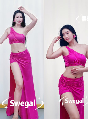 桃红肚皮舞扭结演出服东方舞团服