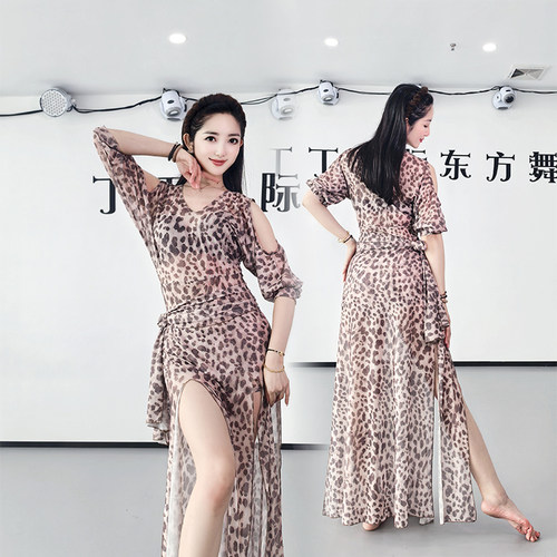 肚皮舞网纱豹纹连衣裙袍子东方舞