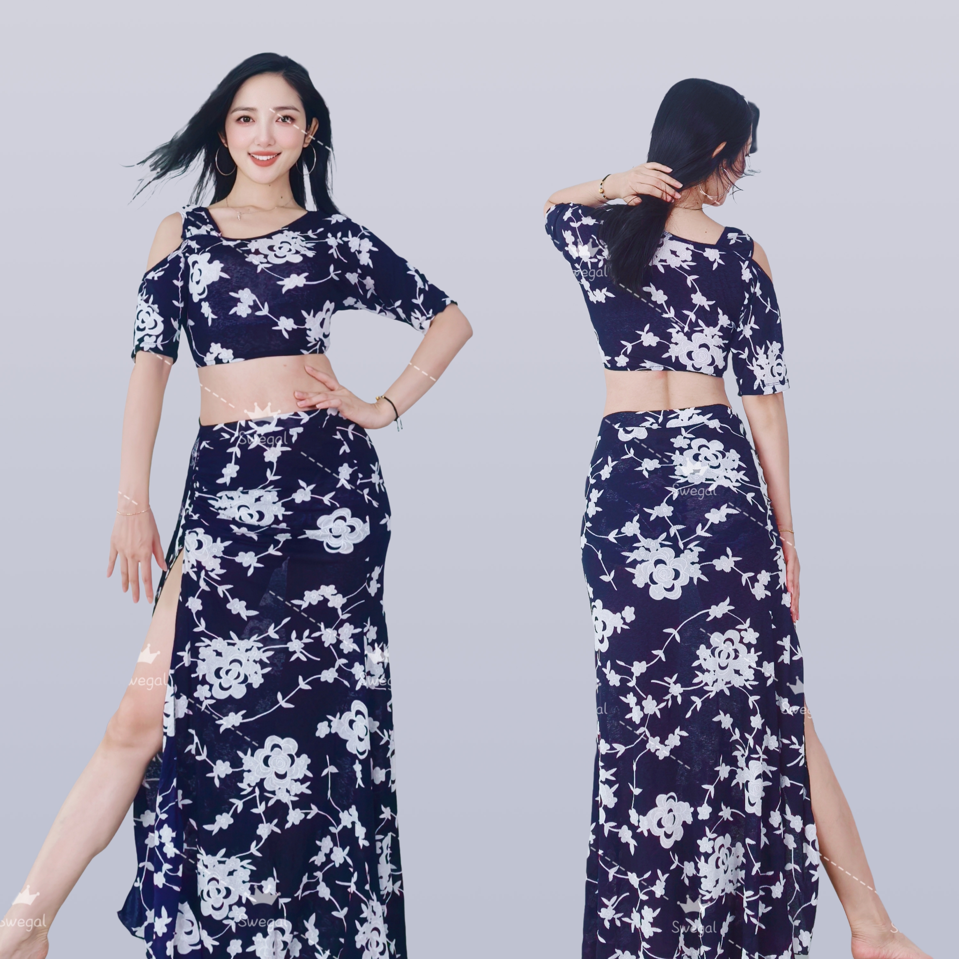swegal肚皮舞练功服蝙蝠袖大摆裙