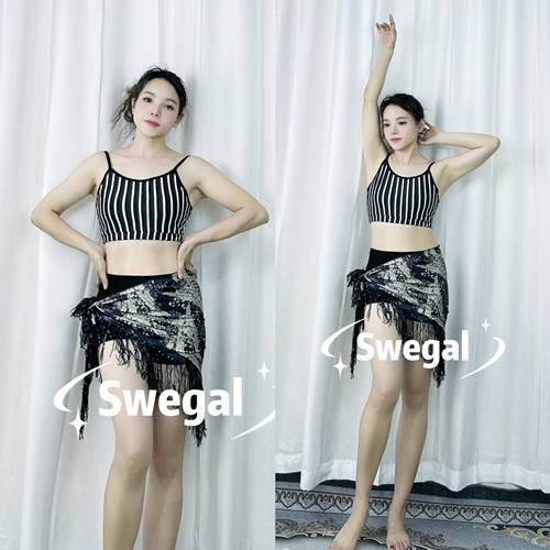 swegal黑白条纹抹胸臀巾印花