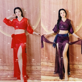 swegal新款 上衣加多片开叉长裙东方舞练功服 肚皮舞练功服蝙蝠袖