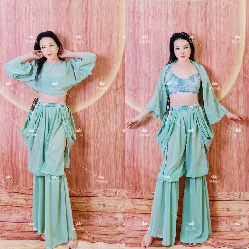 swegal肚皮舞练功服东方舞服装雪纺灯笼裤四件套中东服装动感水绿,运动/瑜伽/健身/球迷用品,肚皮舞套装(演出服),淘宝优惠券,粉丝福利购,淘宝优惠卷