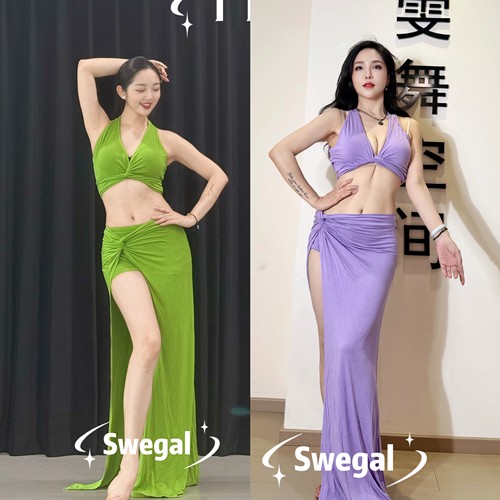 果绿莫代尔肚皮舞显白修身舞蹈服