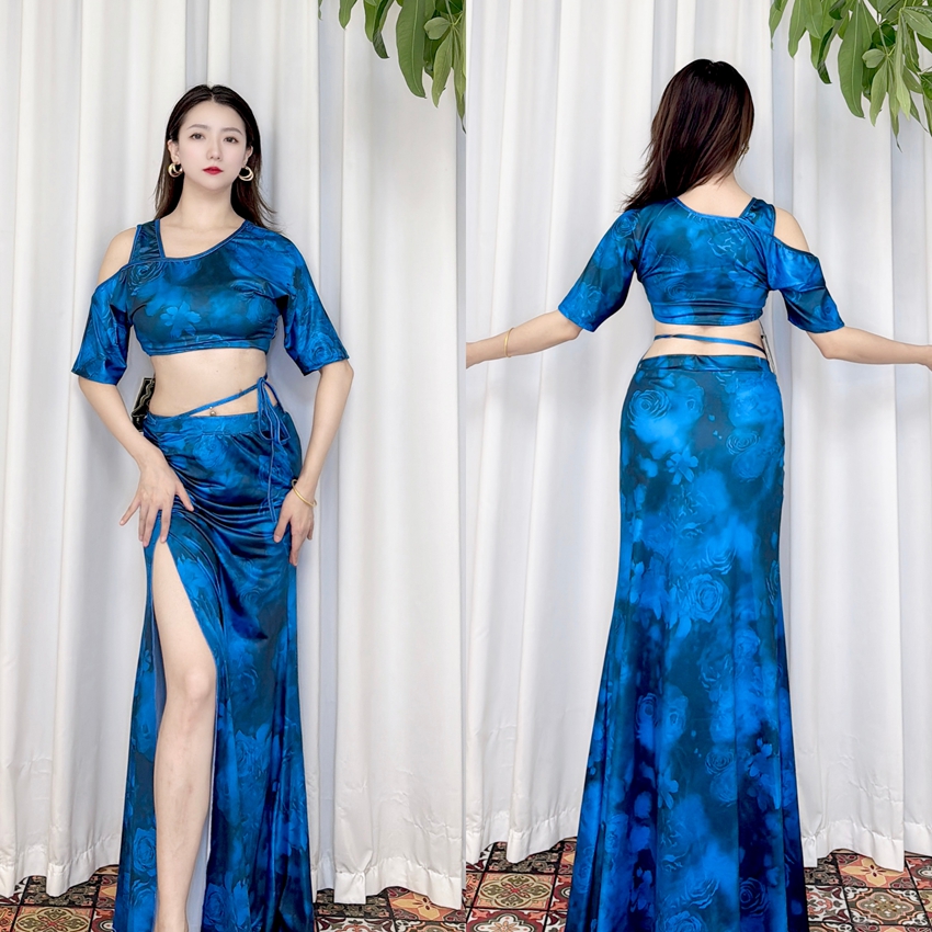 新款肚皮舞服装上衣加开叉长裙