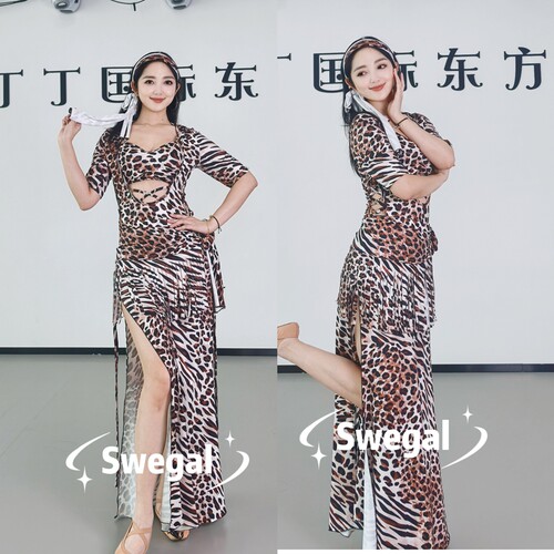性感豹纹牛奶丝肚皮舞五件套