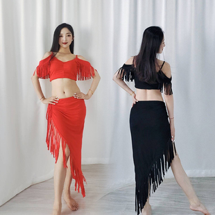 Swegal肚皮舞练功服莫代尔碎条鼓舞练习表演服手工流苏西米初学者