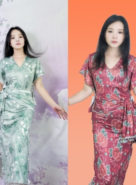 swegal肚皮舞练功服砖红印花蝴蝶亮片袍子shabby袍子2025新款服装