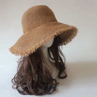 修饰头型绝绝子 毛边针织沙滩防晒大檐盆帽子 夏季 遮阳渔夫帽新款