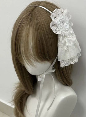 温柔白玫瑰~手作小物古早白色蕾丝玫瑰哥特洛丽塔亚文化头饰发带