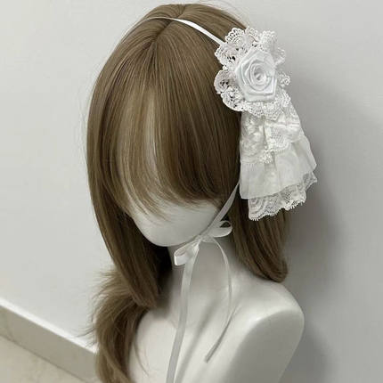 温柔白玫瑰~手作小物古早白色蕾丝玫瑰哥特洛丽塔亚文化头饰发带