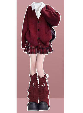 新款牛仔袜套美拉德酒红色腿套女堆堆袜咖色腿套洋气时尚叠穿裤袜