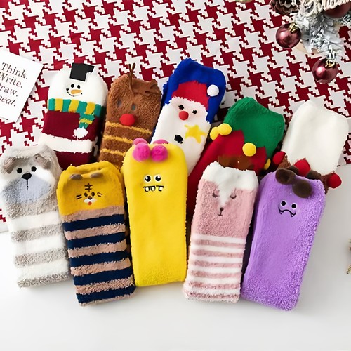 可爱卡通毛绒袜子珊瑚绒家居亲子地板袜睡眠袜男女睡觉保暖毛巾袜