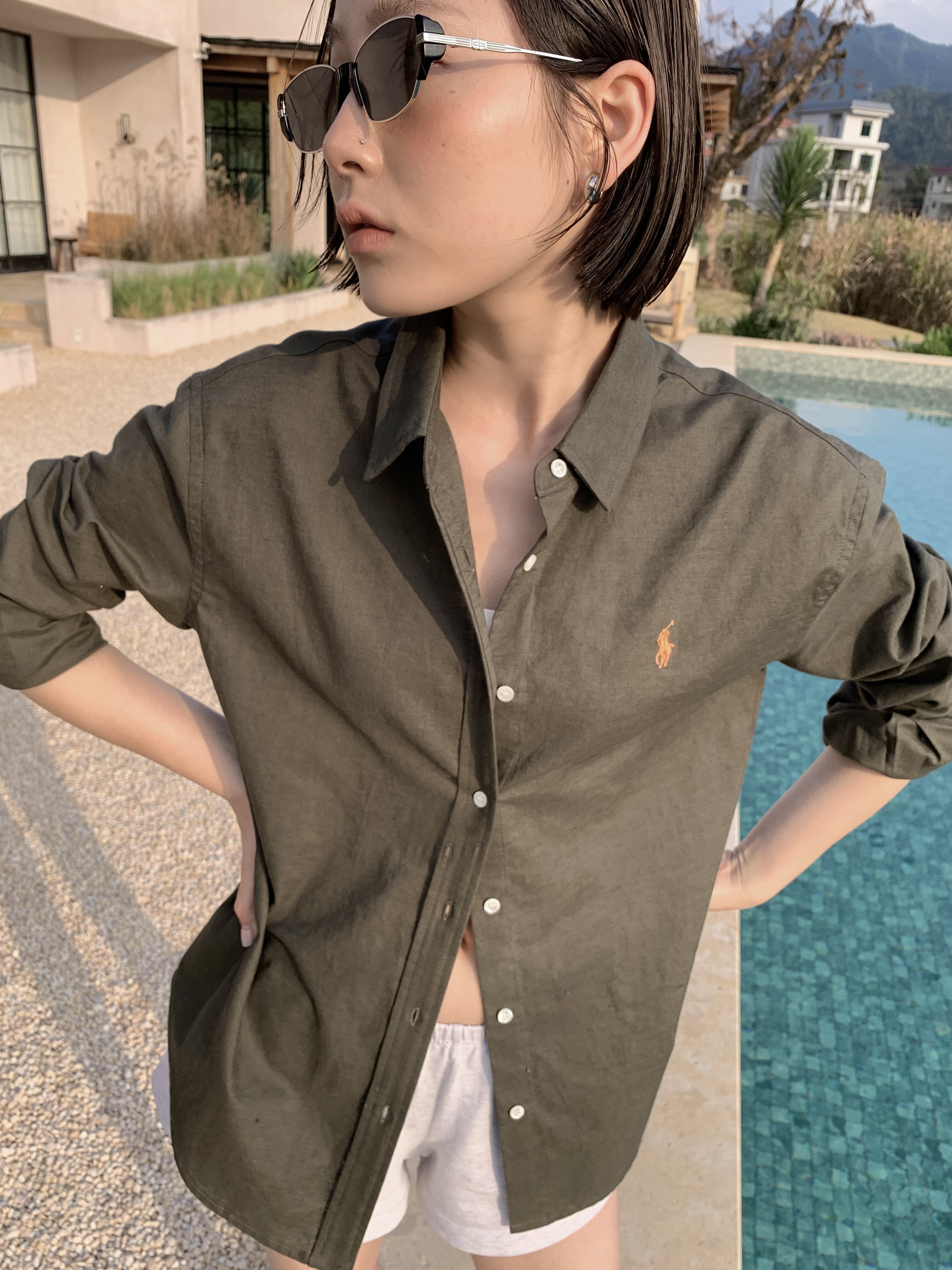 韩系小马刺绣亚麻白衬衫女2026春夏款通勤百搭防晒衬衣薄外套7819