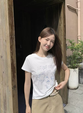 卡通印花纯棉短袖T恤女夏2026新款百搭减龄学生圆领半袖上衣T8301