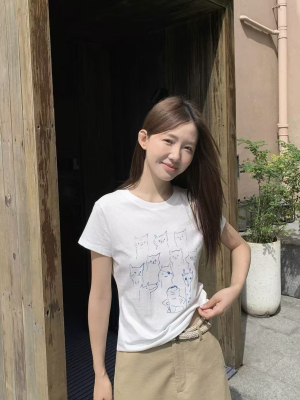 卡通印花纯棉短袖T恤女夏2026新款百搭减龄学生圆领半袖上衣T8301