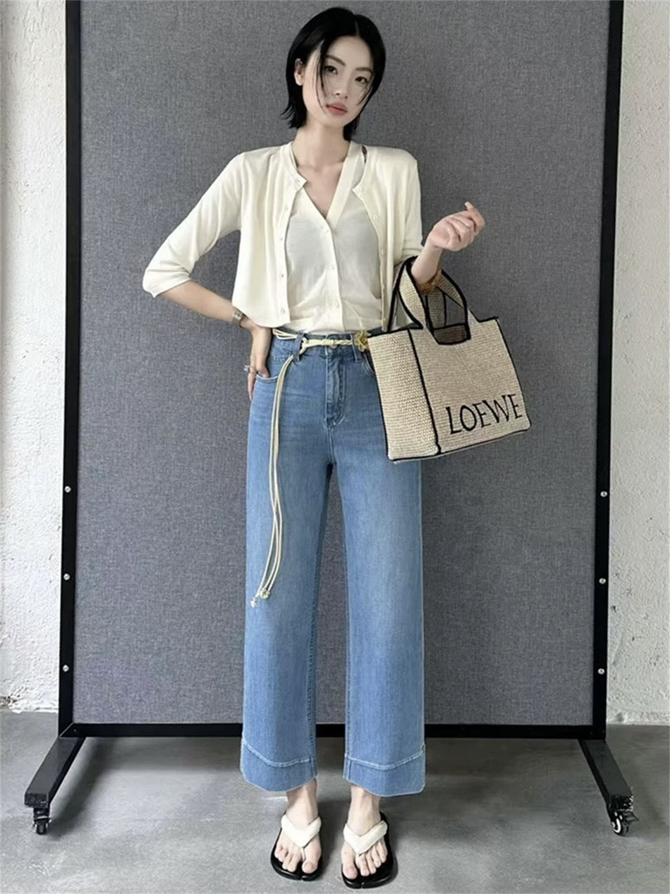 小直筒九分牛仔裤女2026春夏小个子四面弹烟管裤百搭休闲裤98523