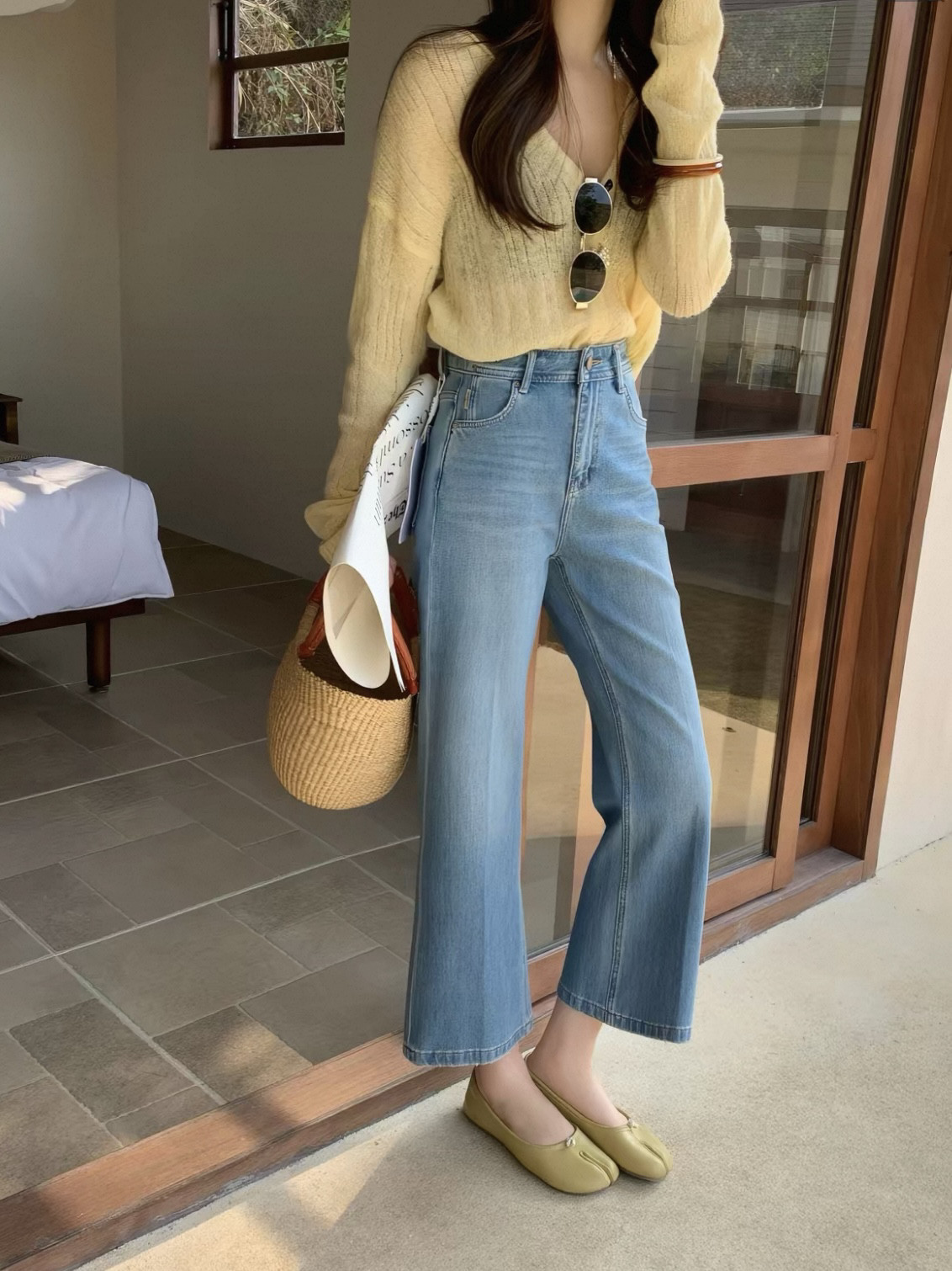 Kabodo巴布高腰微喇牛仔裤女2026春夏小个子直筒阔腿九分裤68988