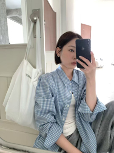 防晒薄外套7997 宽松百搭休闲衬衣长袖 全棉格子衬衫 女2026春夏新款