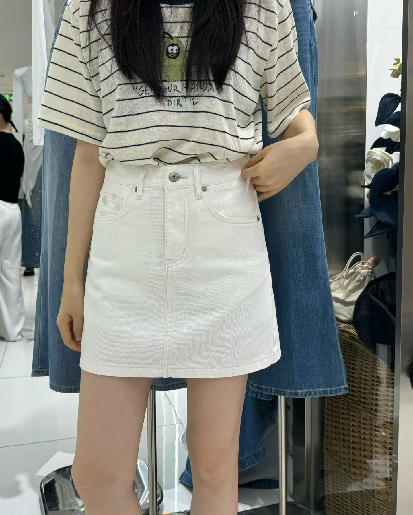 Kabodo卡布白色牛仔短裙女夏高腰显瘦百搭A字裙防走光半身裙69063