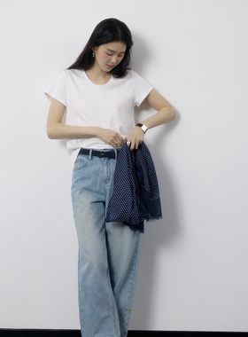 纯棉U领白色短袖T恤女正肩宽松显瘦基础款内搭打底衫夏季百搭上衣