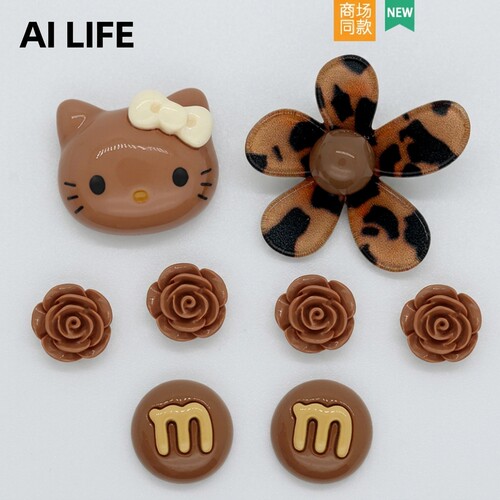 AI LIFE 猫咪玫瑰洞洞鞋配饰鞋花卡通diy装饰品扣适配Cross/Crocs