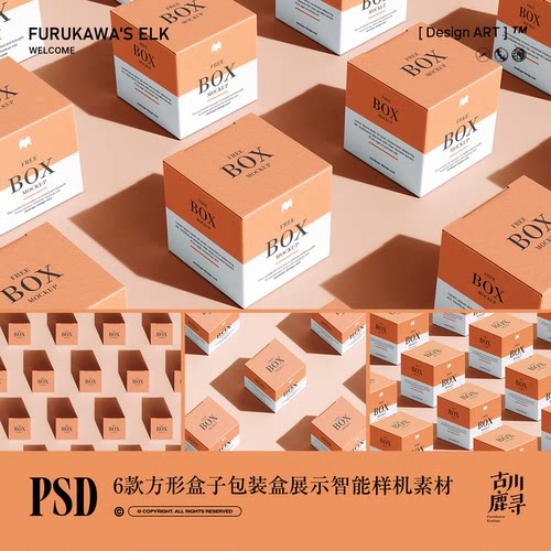 6款方形立体产品食品包装盒体纸盒贴图展示PS MOCKUP样机设计素材