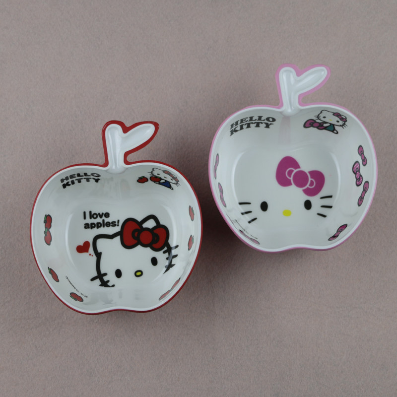 包邮 卡通儿童餐具密胺防摔KT苹果造型双色碗