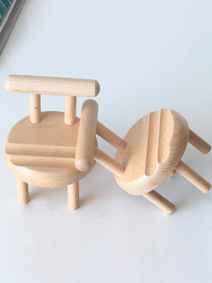 小摆件小椅子懒人装饰可爱手机支架创意桌面木质榉木手机座支撑架