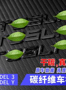 真碳纤维特斯拉车标贴黑标黑色黑化字母尾标logo标model3/Y适用于