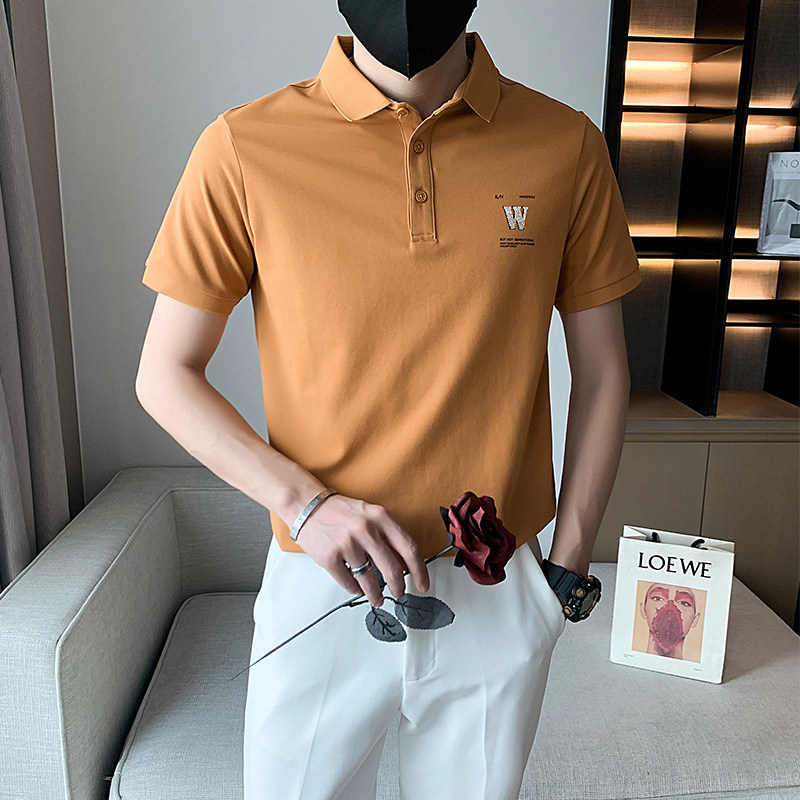 95005夏新款 男士休闲polo衫社会风翻领短袖T恤简约字母潮P58控78图片