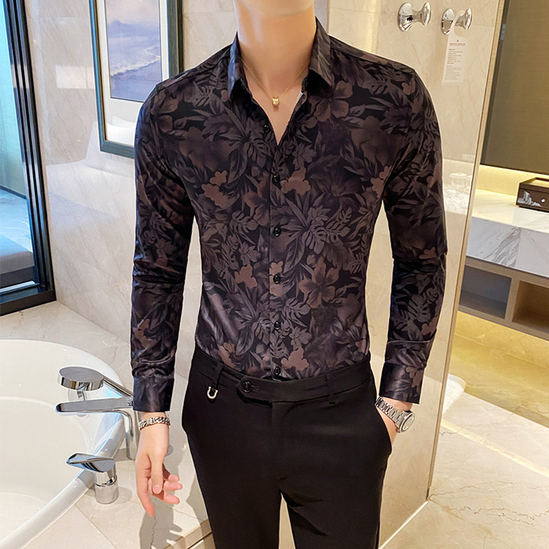2021款新男士韩版修身长袖印花衬衫英伦店主潮C802_P58,男装衬衫,电商C309