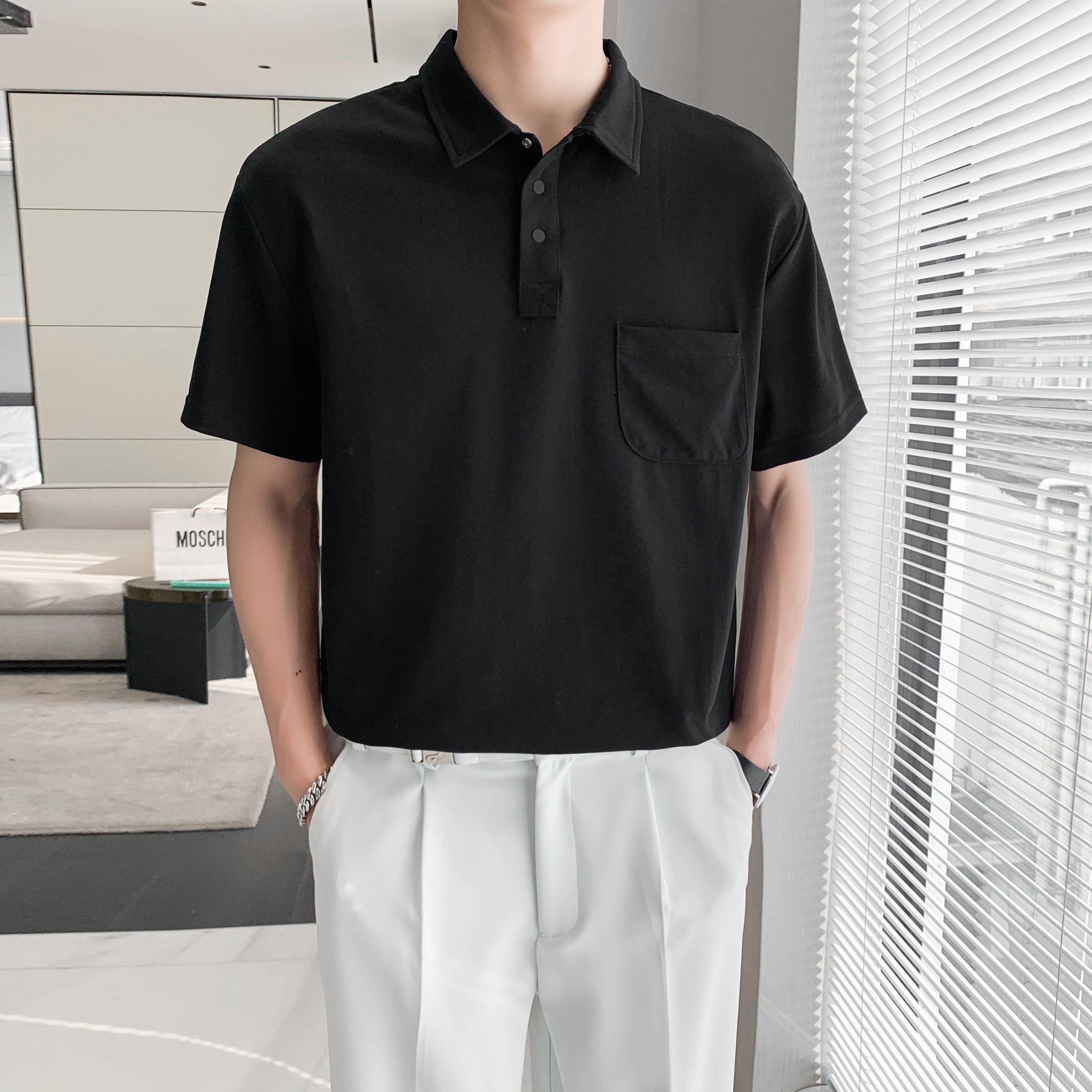 9801#夏新款雅痞polo衫短袖男轻熟高级感纯色半袖翻领T恤潮P58,男装T恤,电商C309