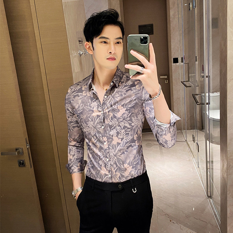 2021款新男士韩版修身长袖印花衬衫英伦店主潮C802_P58,男装衬衫,电商C309
